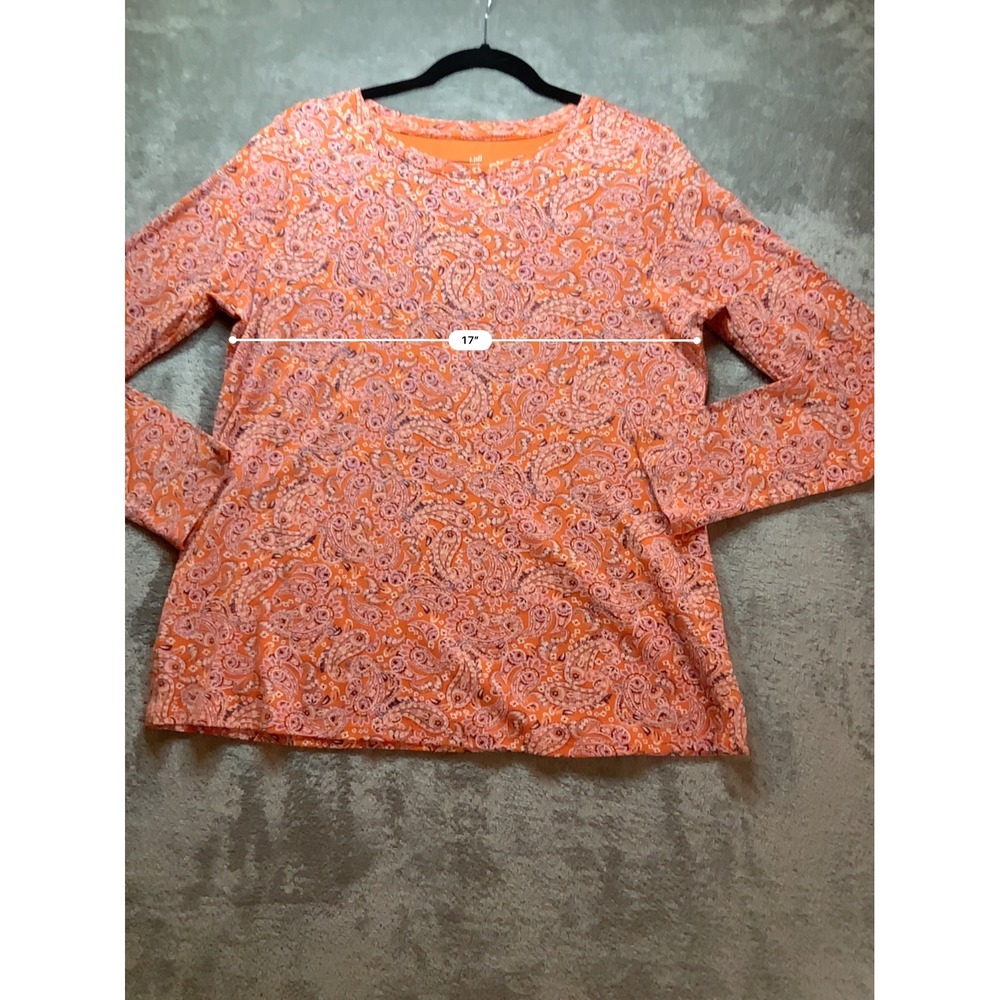 J. Jill Womens Orange Paisley Pima Cotton Long Sleeve Crew Neck Tee Size M - Picture 6 of 8